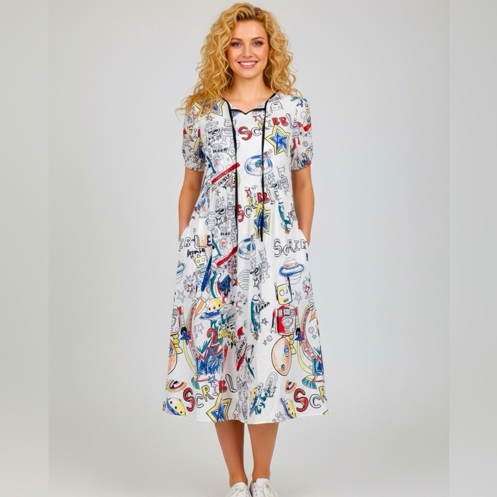 Colorful Robot Print Midi Dress - Picture 4 of 9
